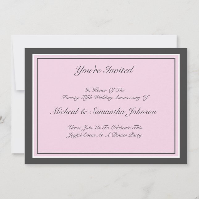 Invitación Clásica para Fiesta de Aniversario Rosa (Anverso)