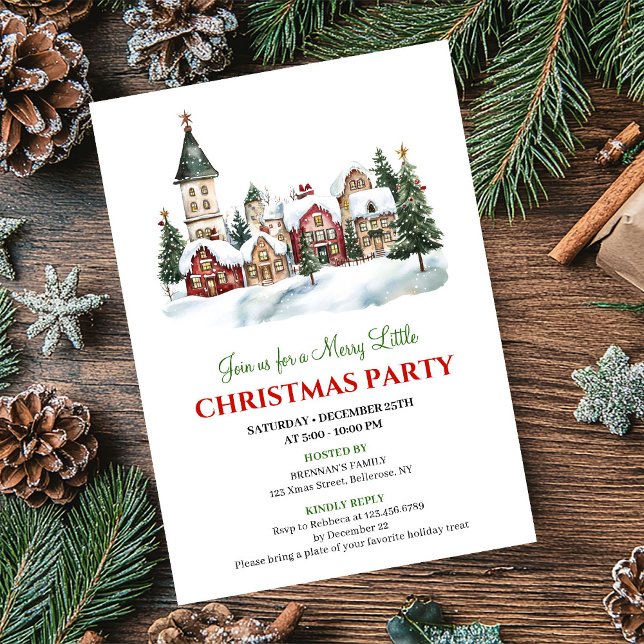 Invitación clásica para la cena de Navidad en la c (Classic festive city Christmas party dinner invitation)