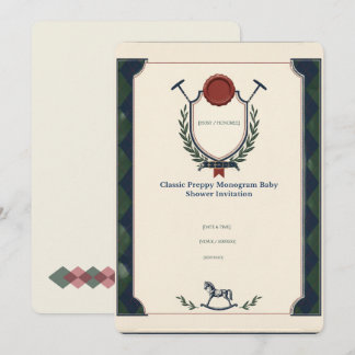 Invitación clásica preppy de monograma para baby s