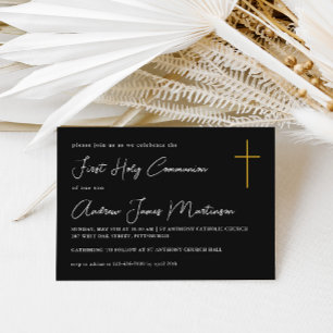 Invitación Clásica Primera Santa Comunión Negra y Blanca