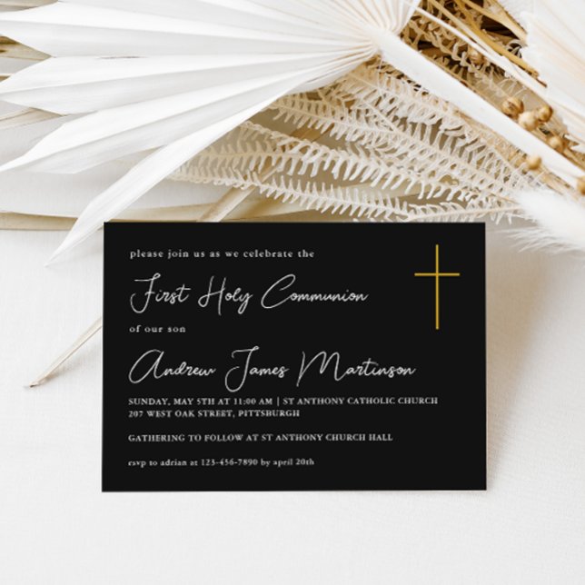 Invitación Clásica Primera Santa Comunión Negra y Blanca (Subido por el creador)