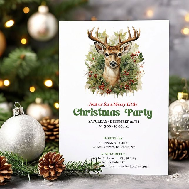 Invitación clásica retro de ciervo de Navidad para (Classic retro Christmas angel party invitation

)
