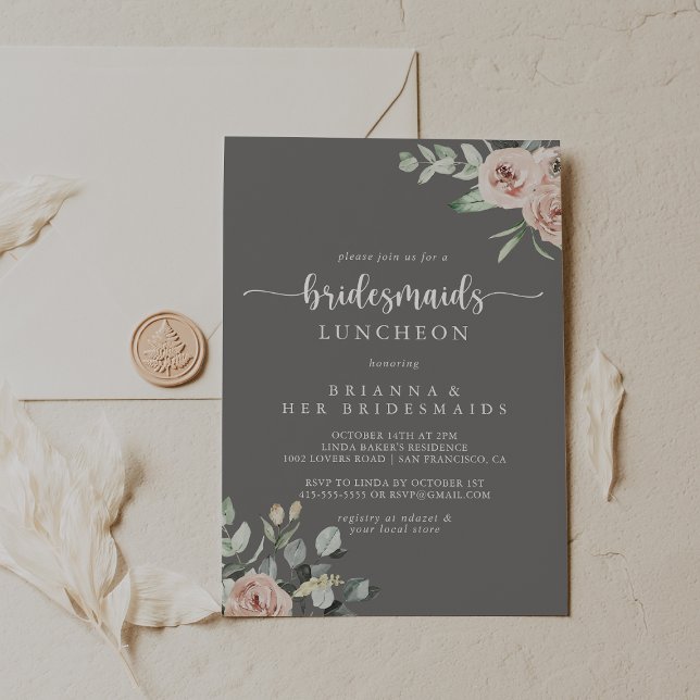 Invitación Clásica Románica Rosa Gray Bridesmaids Luncheon (Subido por el creador)