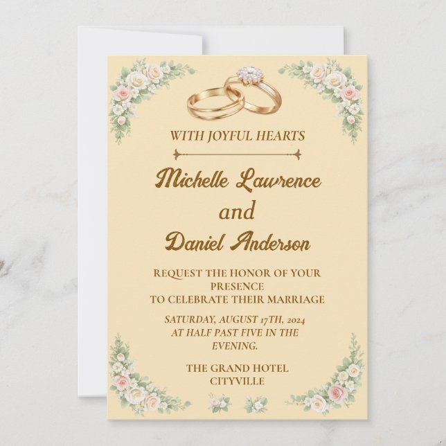 Invitación Clásica Romántica de Boda (Anverso)