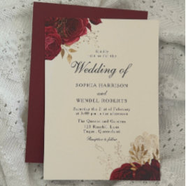 Invitación Clásica Romántica Roses Rojas Elegante Boda