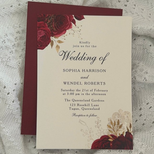Invitación Clásica Romántica Roses Rojas Elegante Boda (Subido por el creador)