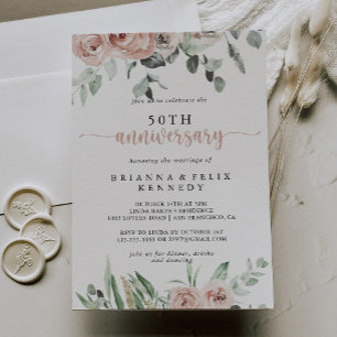 Invitación Clásica Rosa Polvorienta Rosa Aniversario de Bodas