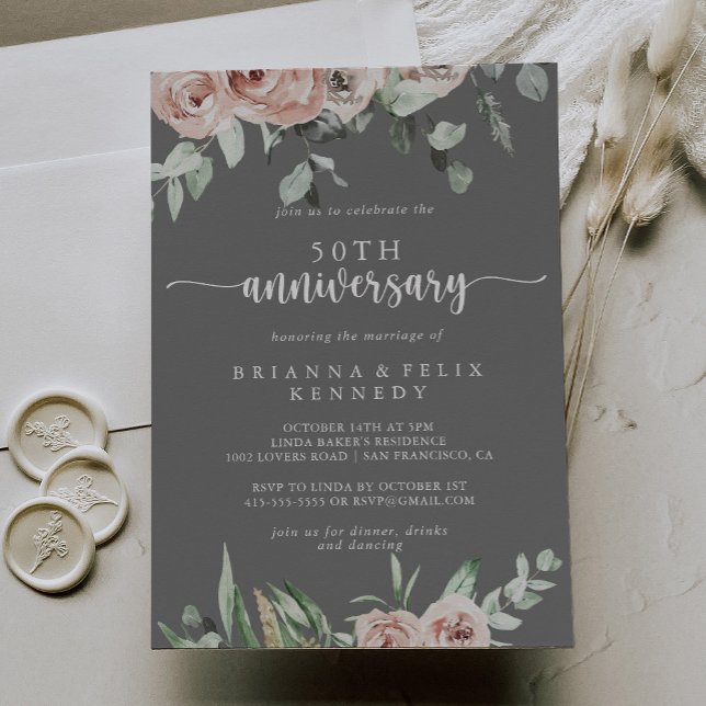 Invitación Clásica rosa rosa 50º aniversario de boda gris   (Subido por el creador)