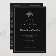 Invitación clásica simple de piano negro