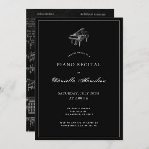 Invitación clásica simple de piano negro