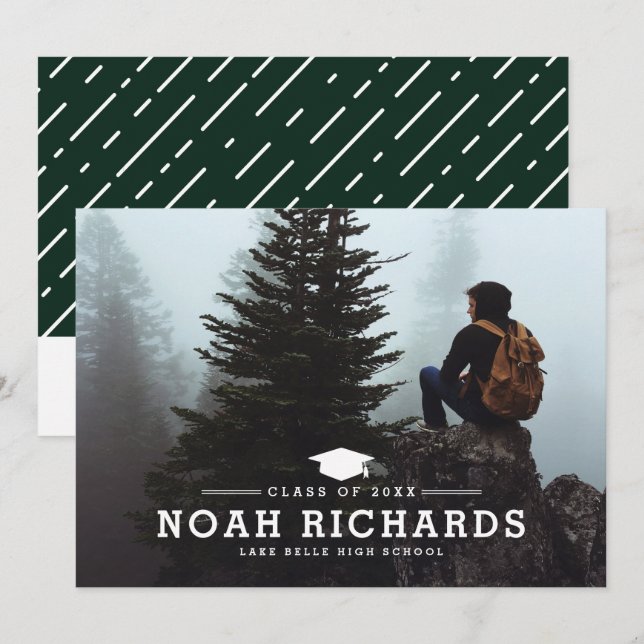 Invitación Clásica tipografía Hunter Green Photo Graduation (Anverso / Reverso)