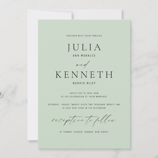 Invitación clásica tradicional a la boda verde sab (Anverso)