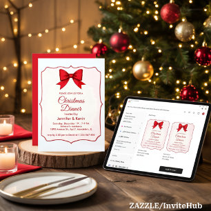 Invitación Clásica Tradicional de Navidad con Lazo