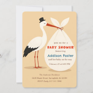 Invitación clásica vintage de cigüeña para baby sh