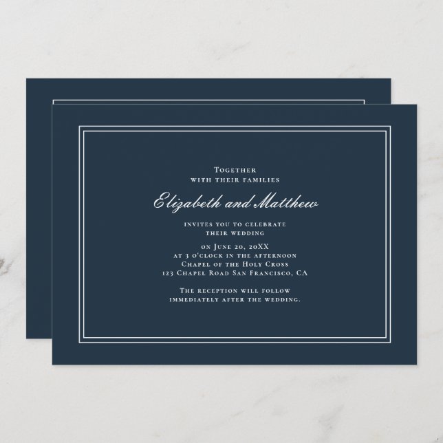 Invitación clásica y simple de matrimonio elegante (Anverso / Reverso)