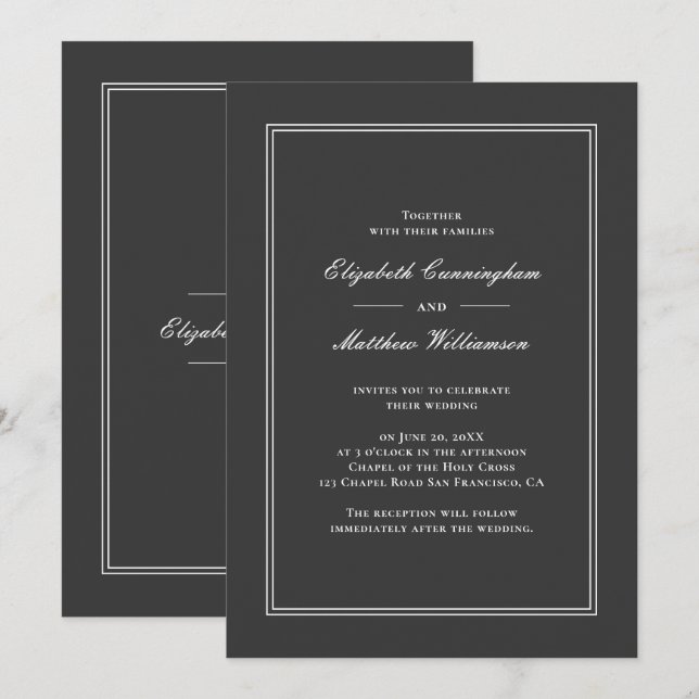 Invitación clásica y simple de matrimonio elegante (Anverso / Reverso)
