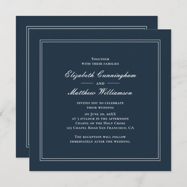Invitación clásica y simple de matrimonio elegante (Anverso / Reverso)