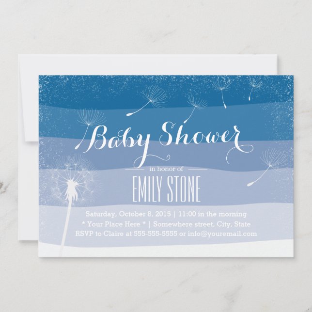 Invitación Clásicas Azules Dandelion Baby Shower (Anverso)