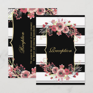 Invitación Clásicas Rayas Florales Aquarela Recepción