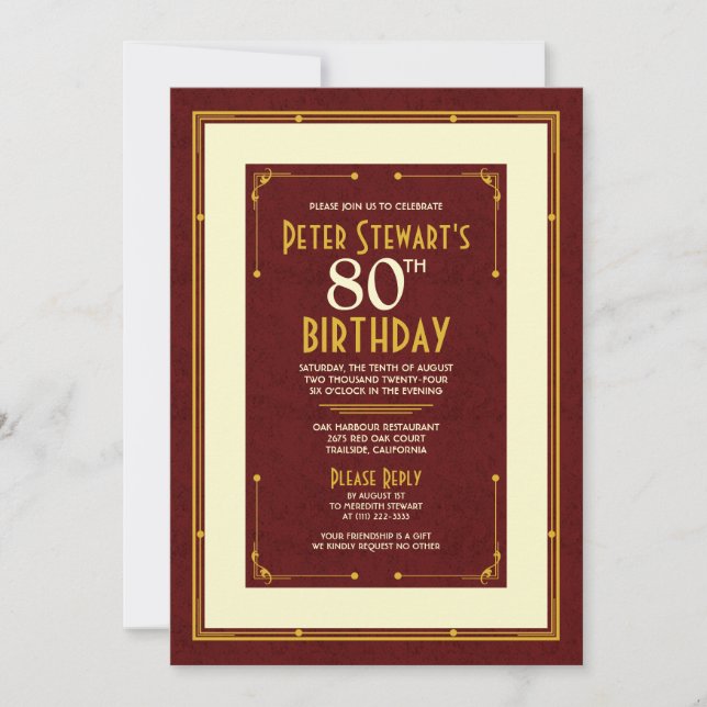 Invitación Clásico 80 cumpleaños de un hombre simple de oro d (Anverso)