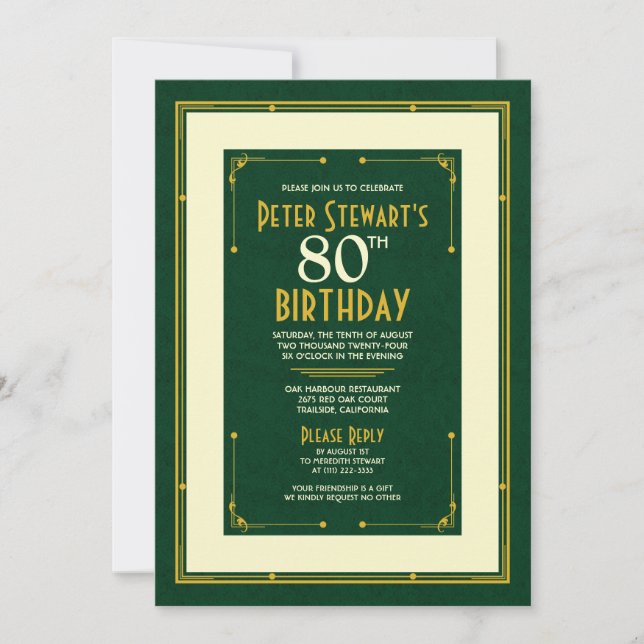 Invitación Clásico 80 cumpleaños del hombre simple de oro ver (Anverso)