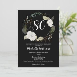Invitación Clásico 80 cumpleaños fiesta floral Wreath Gold