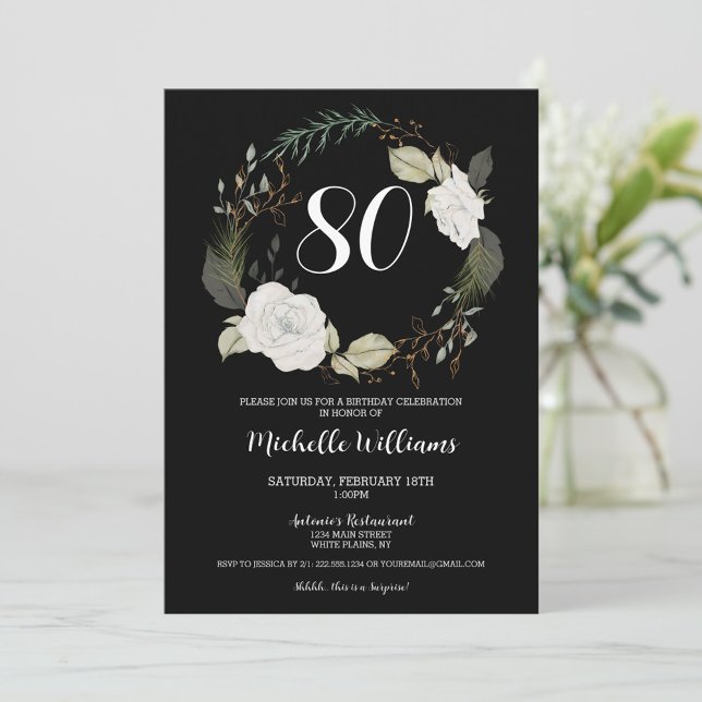 Invitación Clásico 80 cumpleaños fiesta floral Wreath Gold (Subido por el creador)