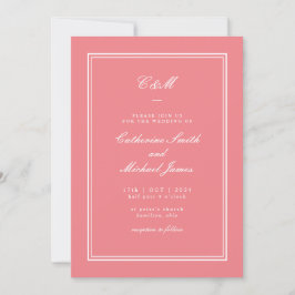 Invitación Clásico Absoluto Coral Rosa Monograma Boda