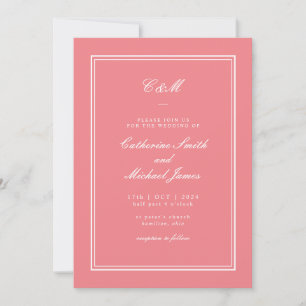 Invitación Clásico Absoluto Coral Rosa Monograma Boda