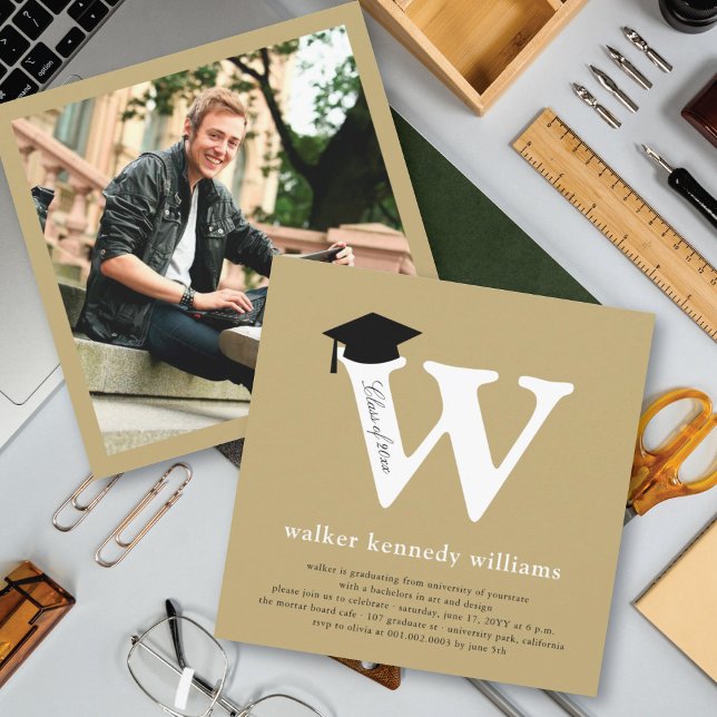 Invitación Clásico Alfabeto de Monograma W Fiesta de Graduaci (Subido por el creador)