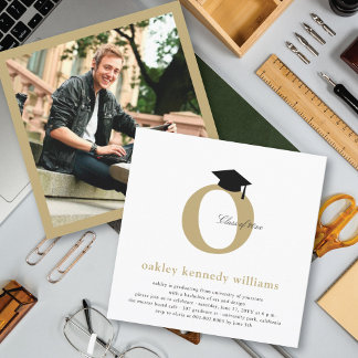 Invitación Clásico Alfabeto Monograma O Foto Fiesta de Gradua