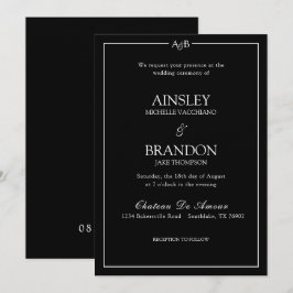 Invitación Clásico Ampersand Monograma Minimalista Negro Blan