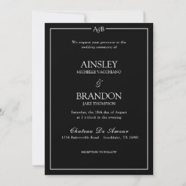 Invitación Clásico Ampersand Monograma Minimalista Negro Blan