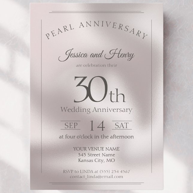 Invitación Clásico aniversario de bodas de perla 30 (Subido por el creador)