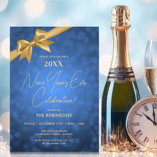 Invitación Clásico Año Nuevo Eve Fiesta Navy Bokeh de oro