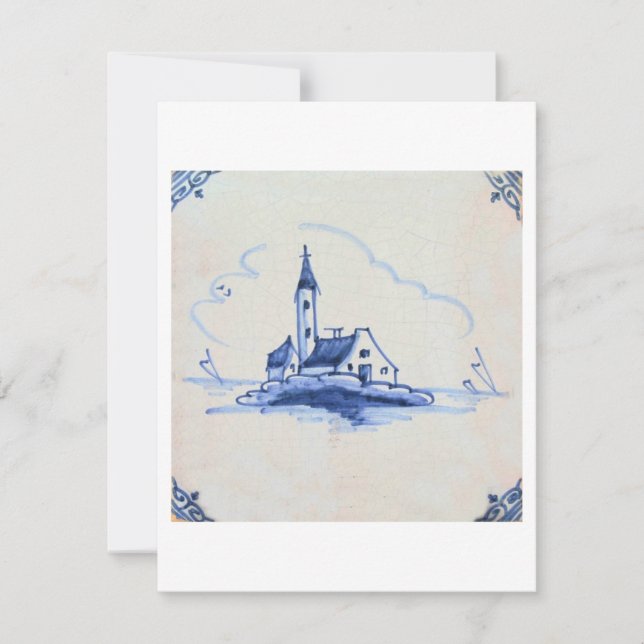 Invitación Clásico Antiquario Delft Blue Tile - Iglesia (Anverso)