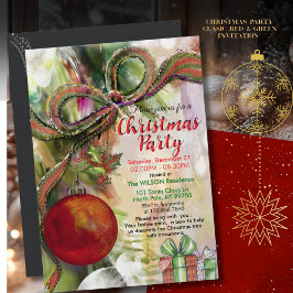 Invitación Clásico Arco de Navidad en Rojo y Verde Acuarela F