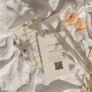 Invitación Clásico Arte Nouveau Vintage Floral Código QR Boda