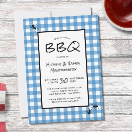 Invitación Clásico Azul Blanco Gingham Hormigas Barbacoa Pícn