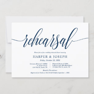 Invitación Clásico azul de la marina, ensayo Boda y cena