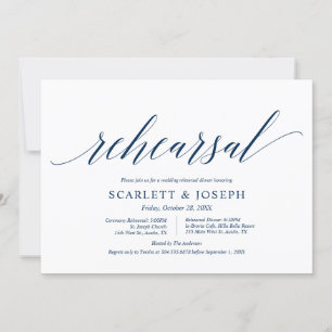 Invitación Clásico azul de la marina, ensayo Boda y cena