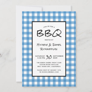 Invitación Clásico azul y blanco Gingham Fiesta de picnic BBB