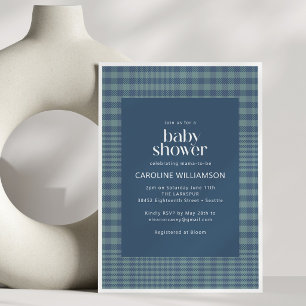 Invitación Clásico Baby Shower de Cuadros Escoceses Azul Mari