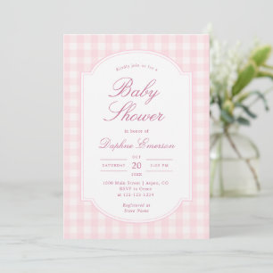 Invitación Clásico Baby Shower de Cuadros Rosados
