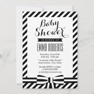 Invitación Clásico Baby Shower de franjas blanco y negro