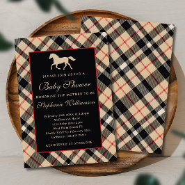Invitación Clásico Baby Shower Ecuestre de Lujo a Cuadros Pre