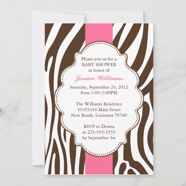 Invitación Clásico Baby Shower Zebra (Anverso)