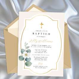 Invitación Clásico Baptismo de la Cruz de Oro Elegante Religi
