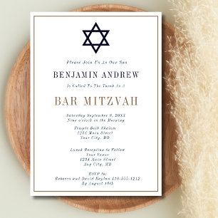 Invitación Clásico Bar Mitzvah azul marino y oro con Estrella