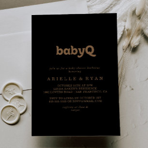 Invitación Clásico Barbacoa BabyQ de Oro Negro Fiesta de Bebé